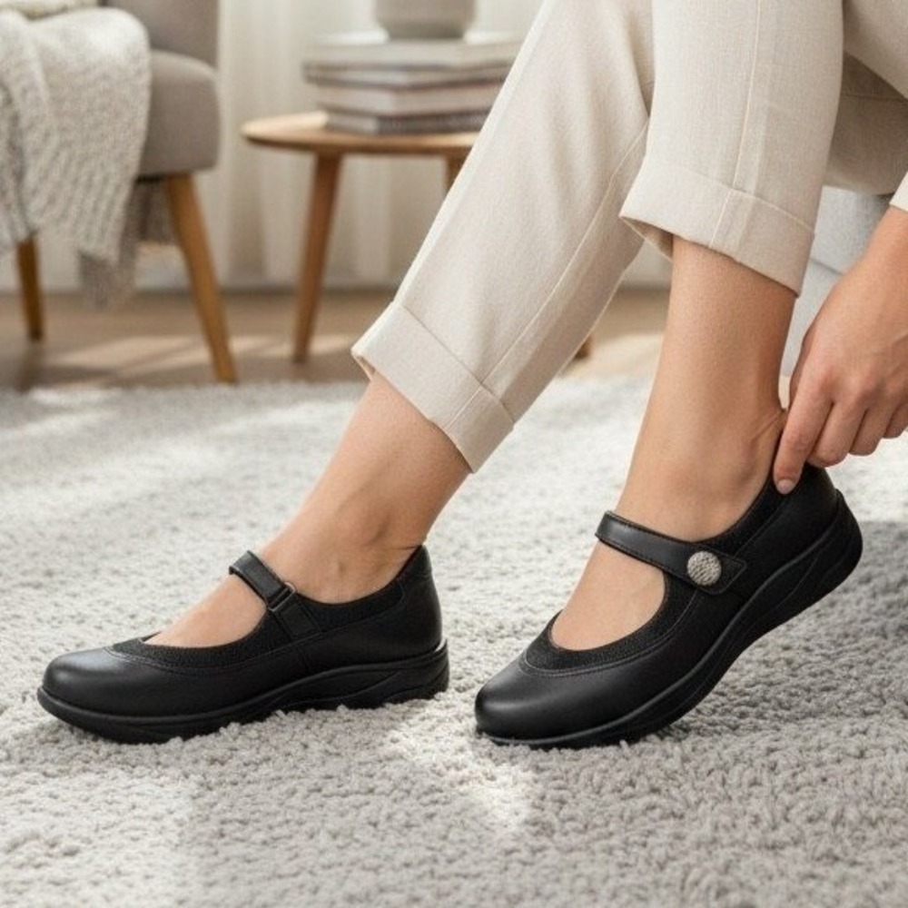 SAS Step Out Mary Jane Womens Black Leather Comfort Shoes Round Toe 9 Wide
